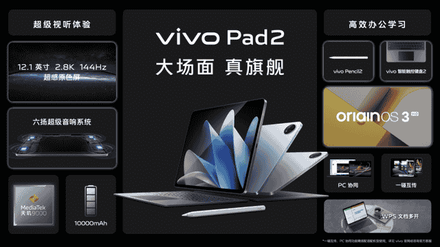 首发UI自适应引擎和芯片级智能防蓝光技术，vivo Pad2售价2499元起！
